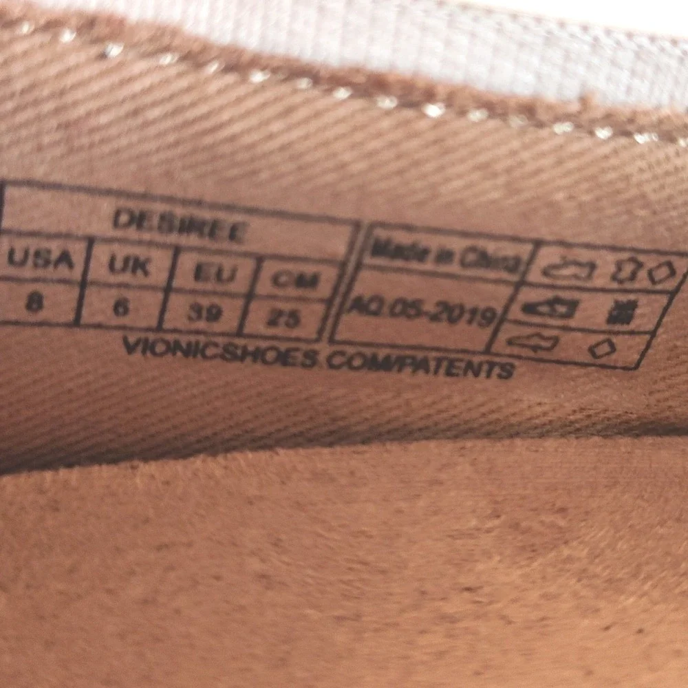 Vionic Ballet Flats Size 8 Desiree Beige Quilted Leather Patent Cap Toe‎ Comfort